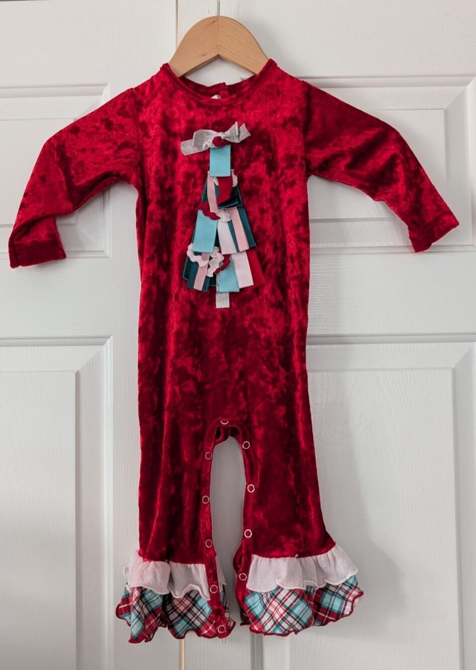 Ricrac & Ruffles Underneath the Tree Christmas One Piece Romper